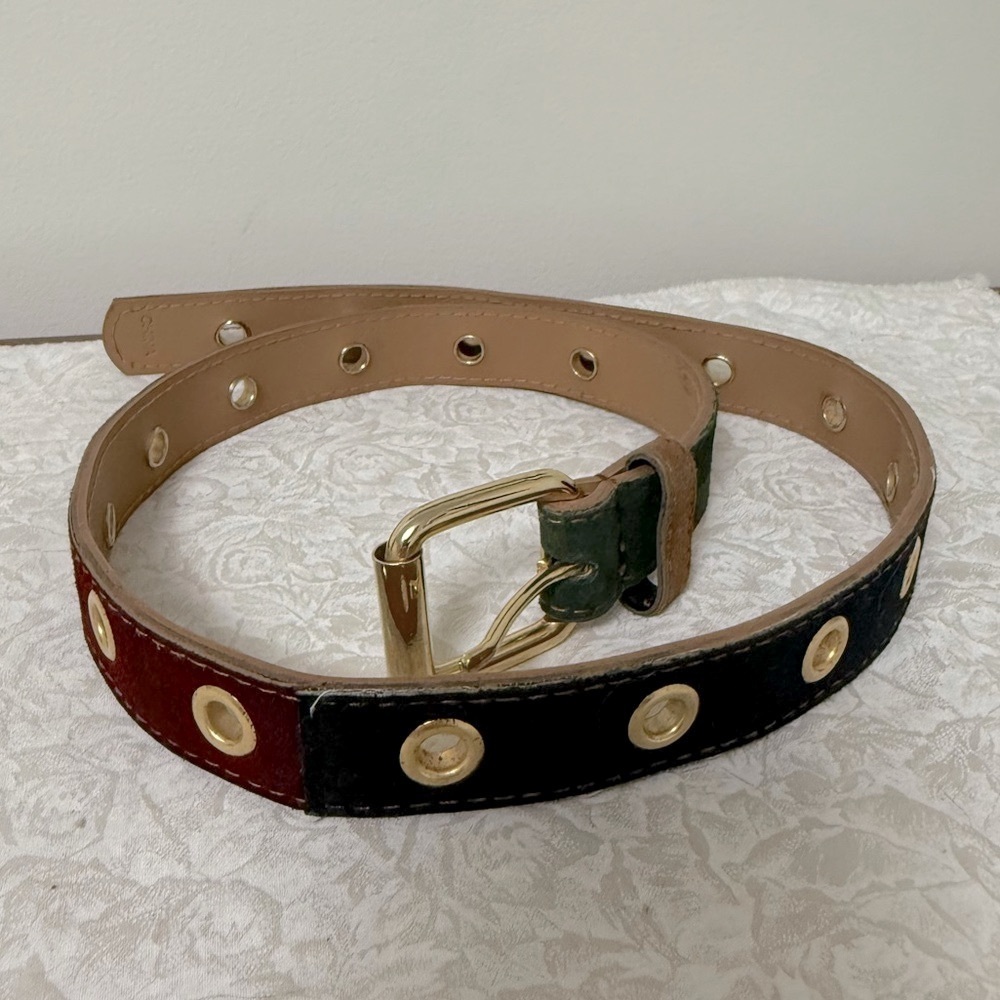 Genuine Leather Colorblock Belt Gold Hardware Small Thin Y2K Grunge